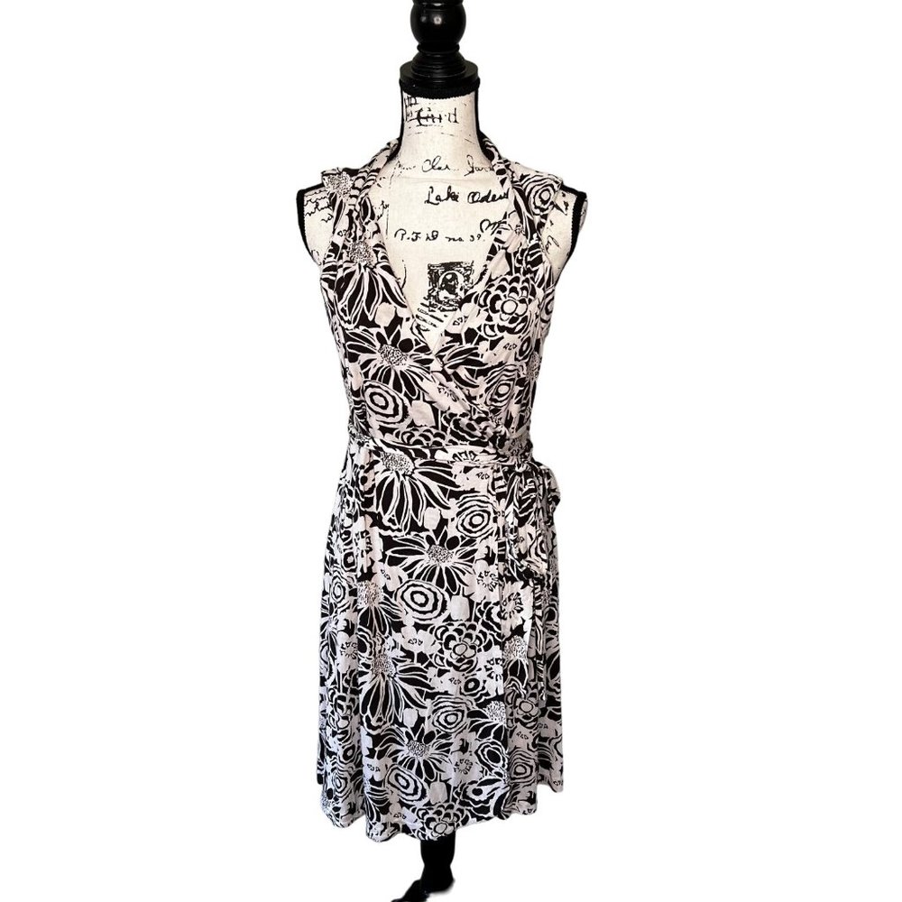 Banana Republic Womens Brown Cream Silk Linen Blend Floral Wrap Dress Size Large